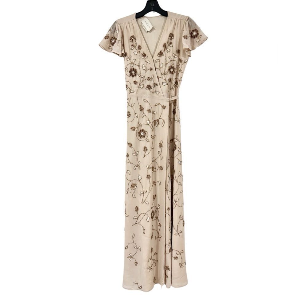 BHLDN Anthropologie Plymouth Wrap Beaded Dress Size 0 - Picture 3 of 10